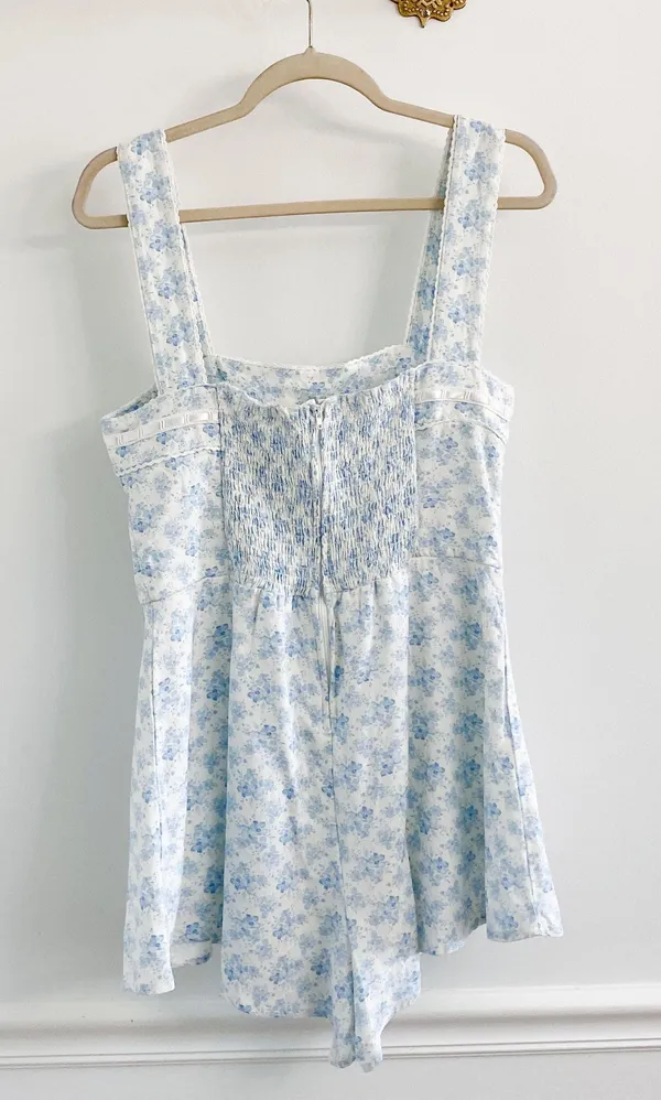 Altar’d State Mandi Blue Floral Linen Romper - Image 8