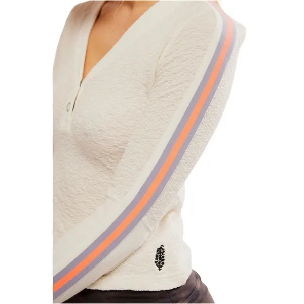 FREE PEOPLE MOVEMENT RECOVERY LAYER‎ Ivory LONG SLEEVE Waffle Henley Shirt Large - Image 2