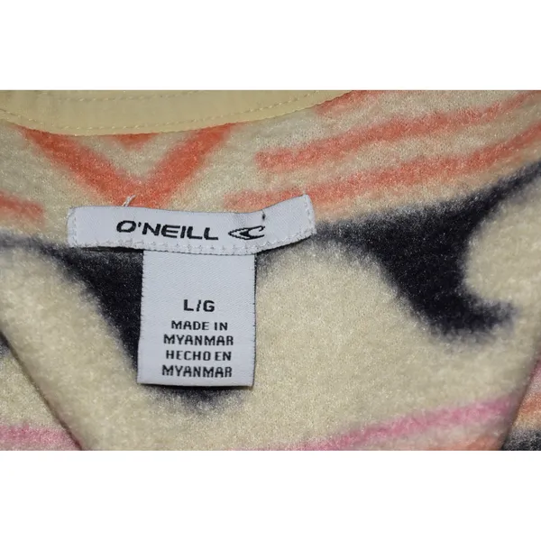 O'Neill Fleece Pullover Women Large Cream Orange Tribal Print Half Zip Excellent - Image 6