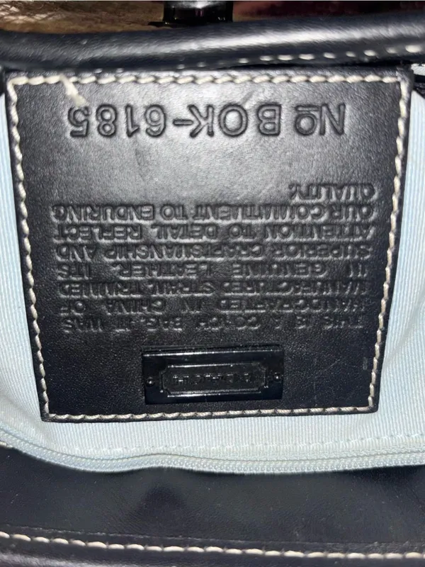 Vintage Coach 6185 Straw Basket Tote Bag Black Leather Turnlock Y2K - Image 6