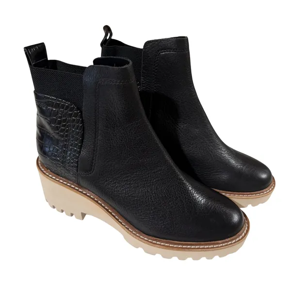 Dolce Vita Anthropologie Huey‎ Chelsea Boots Women 7.5 Black Embossed Lug Sole - Image 5