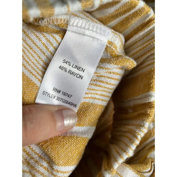 Land N' Sea linen rayon yellow white‎ striped pants pockets belted women's M - Image 6