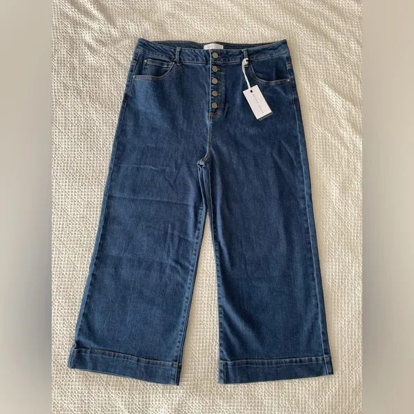 RISEN Jeans High Rise Wide Leg Button Fly Dark Wash Denim Size 2X 18 / 20 NWT - Image 11