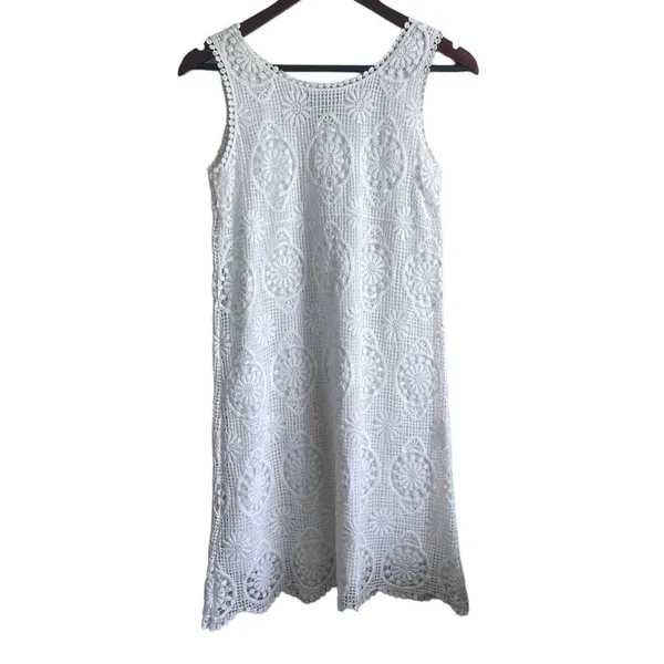 Karen Kane‎ Women Boho Coastal Crochet Lace Mini Dress S Beachy White Sleeveless - Image 3