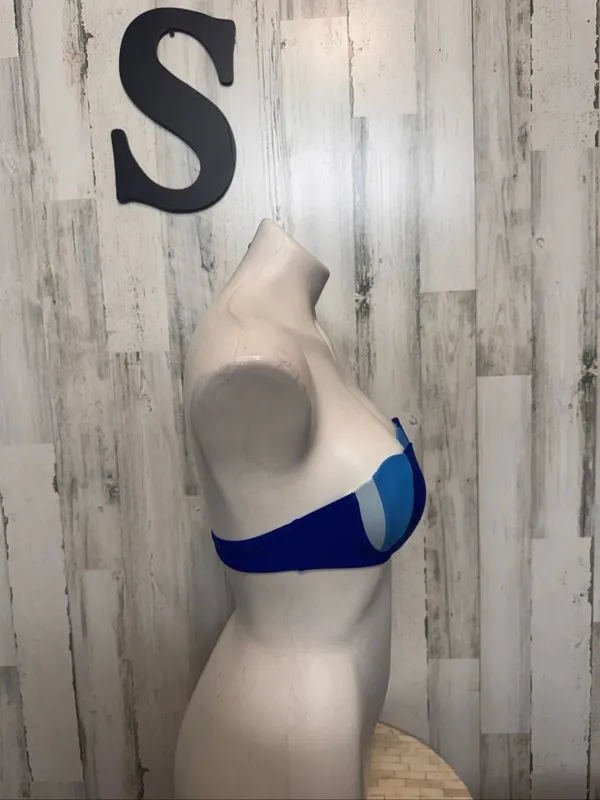 SheIn Blue Colorblock Scalloped Strapless Bikini Top Swimsuit Womens Small Push Up - Image 4
