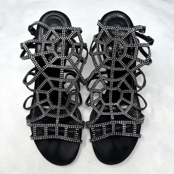 Sergio Rossi Vintage Y2K Studded Spider Web Strappy Sandal Heels Black Widow 36 - Image 6