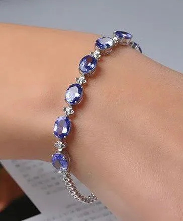 18K White Gold Plated Adjustable Artificial Sapphire Charm Bracelet for Women - Image 2