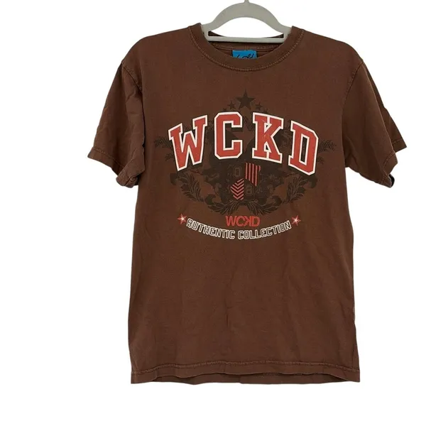 Vtg Y2K Wckd Graphic Tee Womens Top Sz Small Grunge Indie Street Brown Retro USA - Image 2