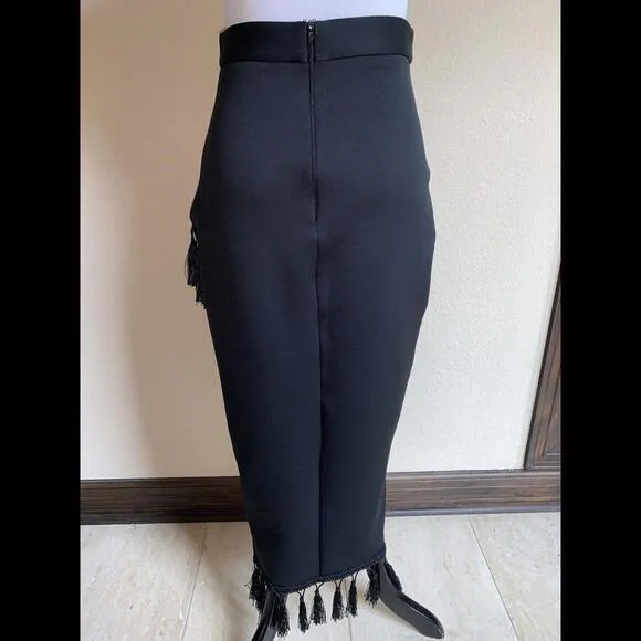 asos Form Fitting size 6 Black Tassels Skirt Made In UK‎ - Image 4