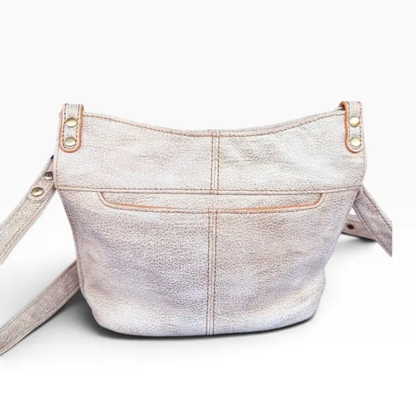 HOBO White/Ivory Gold Patina Leather Small Crossbody Bag Purse Adjustable Strap - Image 4
