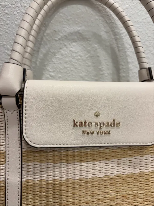 kate spade new york Cruise Women's Medium Striped Straw Tote Bag - Parchment EUC - Image 2