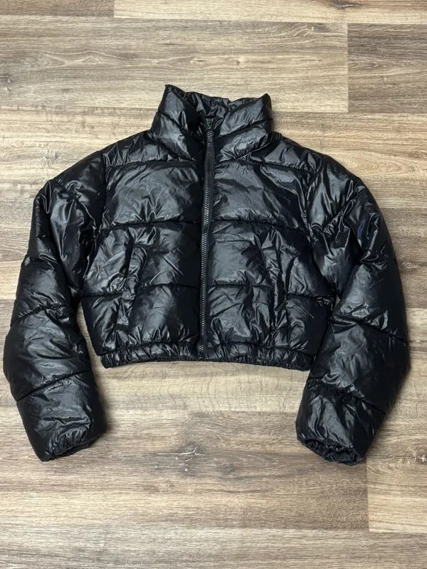 Garage Mini Puff Shiny Black Coat Women’s Small - Image 2