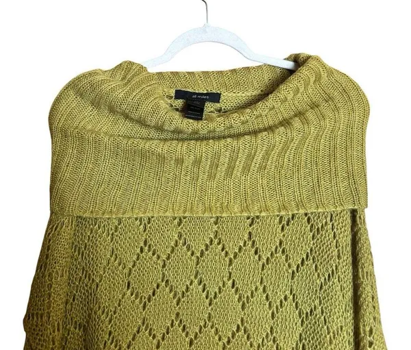 Ali Miles Off The Shoulder Sweater Women Large Green Chunky Fringe Boho Pullover - Image 2