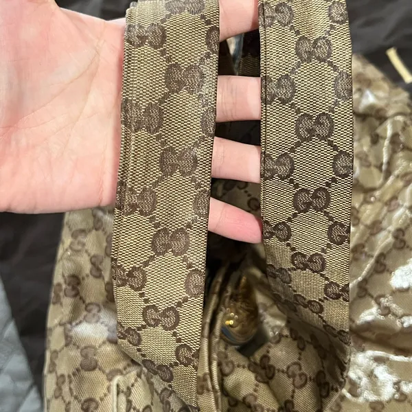 Gucci Hysteria Beige and BrownCrystal Large GG Water-resistant Shoulder Bag - Image 11