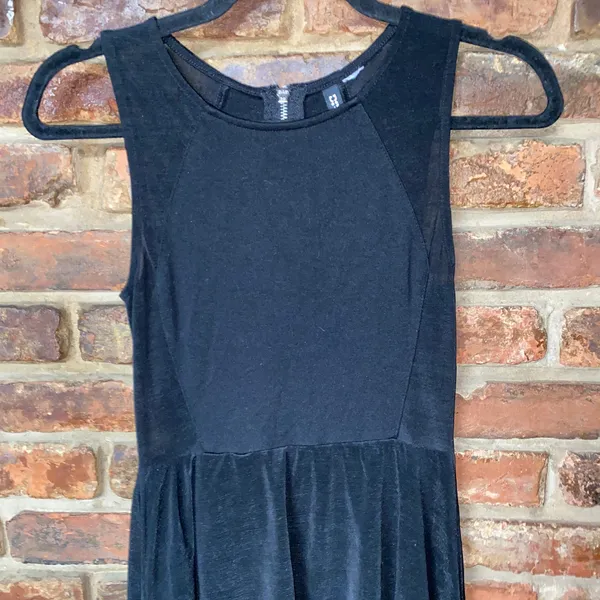 H&M Black Sleeveless High Low Mini - Maxi Sheer Mesh Dress Women's Size XS - Image 2