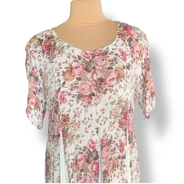 Vintage Floral Rayon Maxi Dress‎ Cream Pink Cottagecore Romantic Boho Medium - Image 8