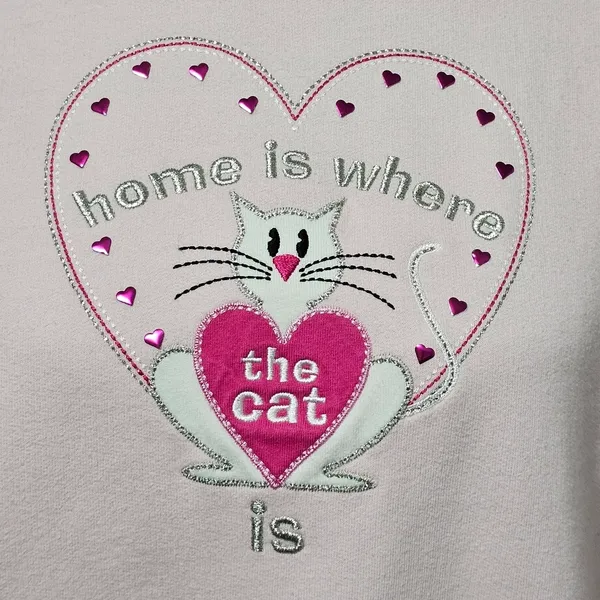 Vintage M&C Sportswear Pink Embroidered Cat Mockneck Sweatshirt Size Large - Image 2