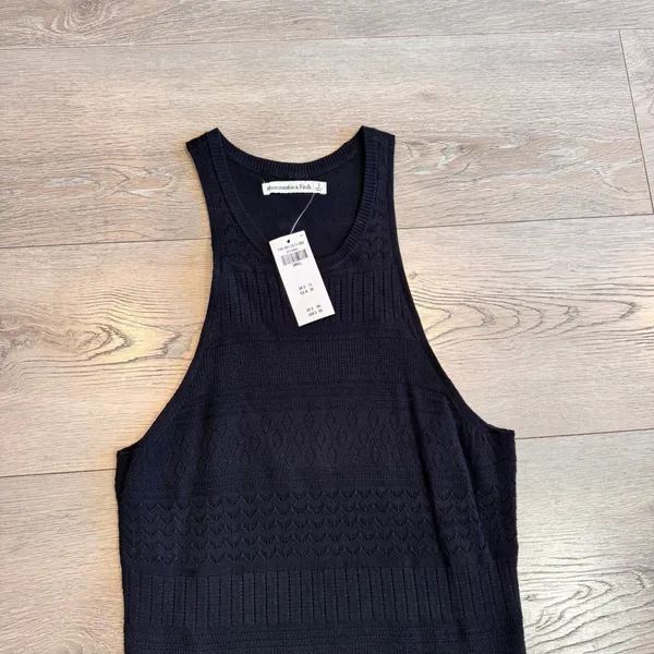 NWT Abercrombie Fitch Womens Black Textured Knit Mini Dress Tank Small‎ S - Image 3