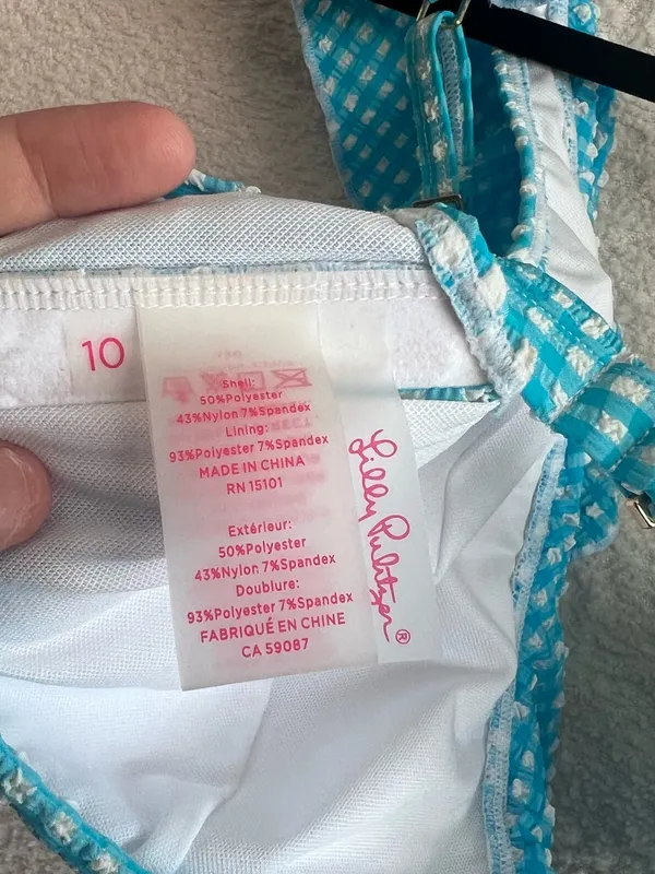 Lilly Pulitzer Blue White NWOT Women’s Aelin‎ Crinkle Gingham Bikini Top Size 10 - Image 2