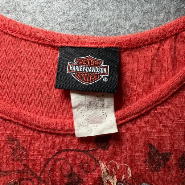 HARLEY-DAVIDSON Women's M Tank Top Floral Graphic Heathered Red Cream - Image 2