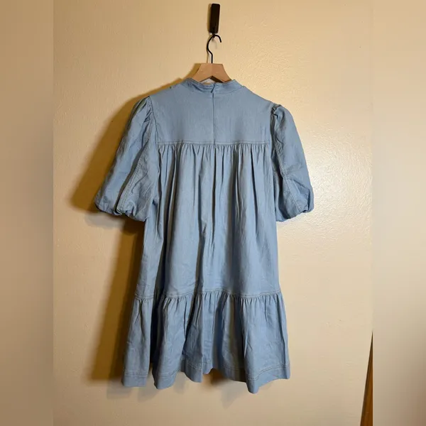 Tcec Light Denim Bow Puff Sleeve Dress - Image 4