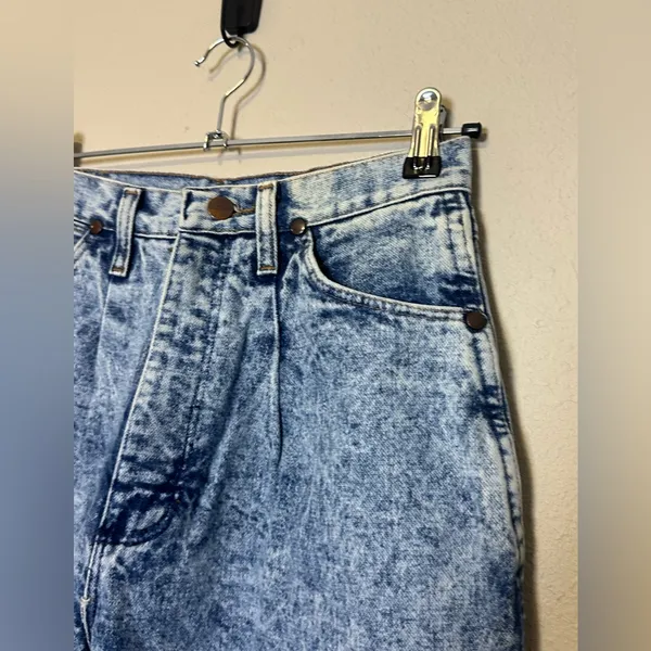 Vintage Wrangler High Waisted Mom Jeans Straight Leg Acid Wash‎ Pleated Size 13 - Image 5
