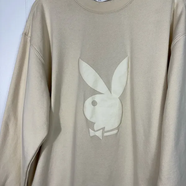 Playboy x Pacsun Butter Yellow Neutral Bunny Logo Oversized Crewneck Sweatshirt - Image 2