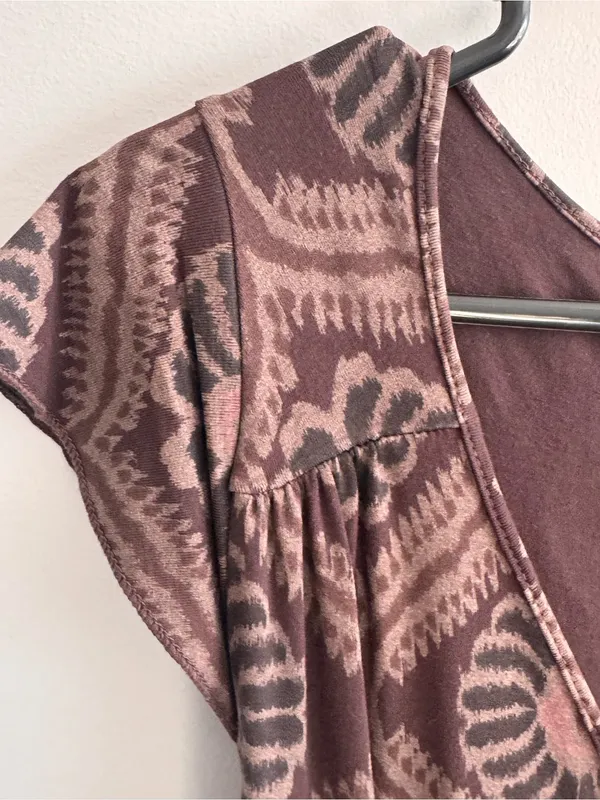 Fresh Produce Dress Small Brown Floral Faux Wrap Side Tie Made in USA - Image 4