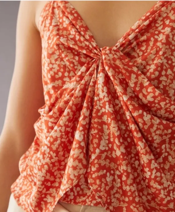 Anthropologie Twist Cami Front Ditsy Floral Orange White XS - Image 3