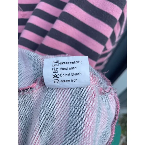 Unbranded Pink Grey Striped Sweatshirt Green Trim‎ French Terry Crewneck Large - Image 4