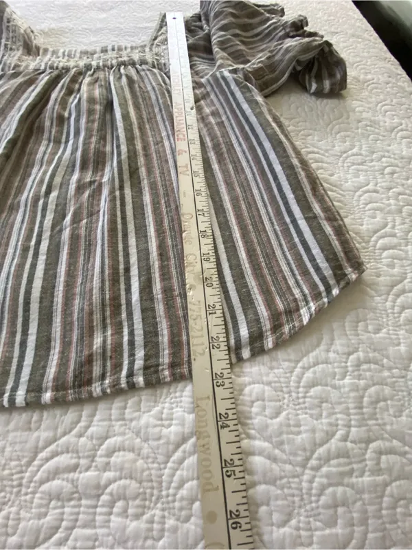 Studio West Brown Multi-Stripe Square Neck Peasant Blouse Linen and Cotton Blend - Image 12
