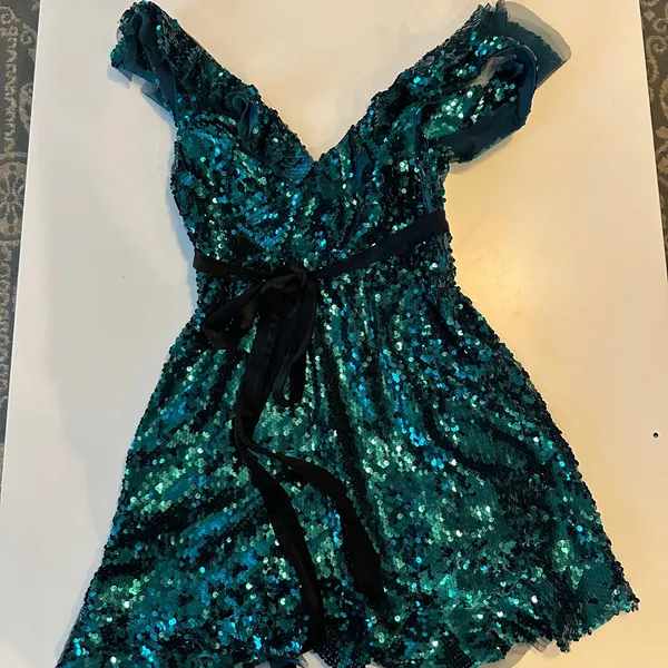 Free People green sequin siren ruffle party dress size 8‎ holiday wedding guest - Image 3