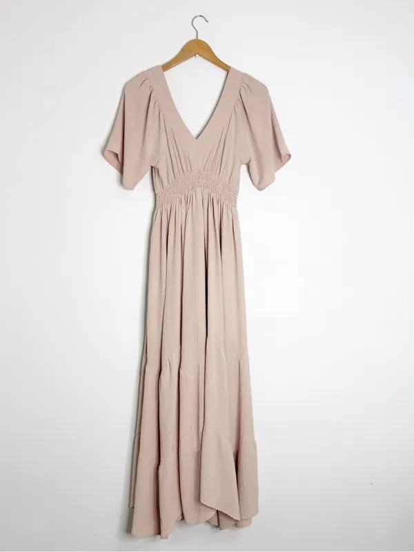 Baltic Born Delilah Maxi Dress Blush Pink Size Small Smocked Waist - Image 4