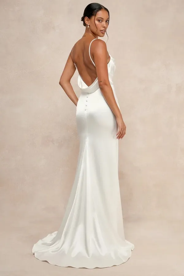 Lulus Lovely Endearment White Satin Sleeveless Backless Maxi Dress Bride Medium - Image 2