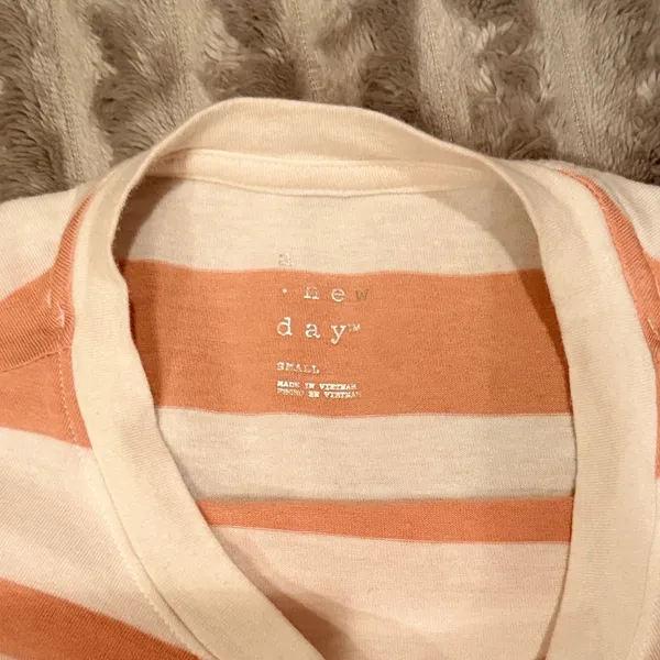 A New Day Womens Peach White Striped Long‎ Sleeve Crewneck T-Shirt Small - Image 3