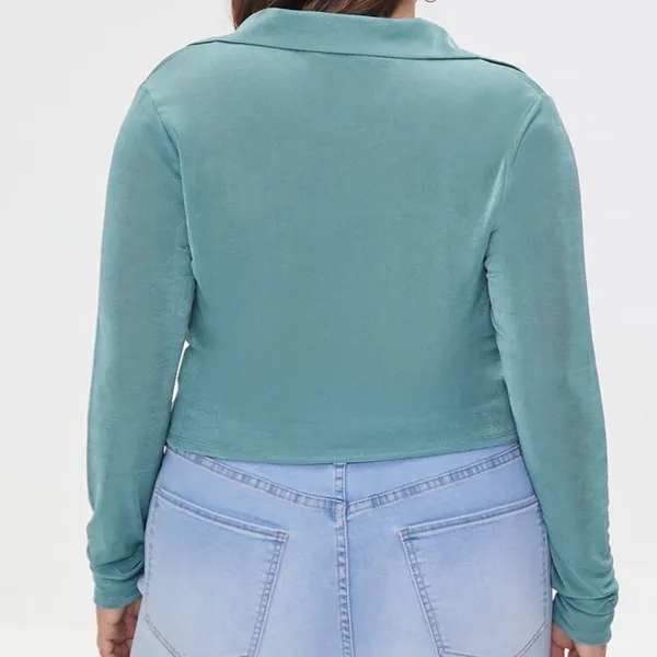 NWT Forever 21 Plus Size Blue Green Long Sleeve Twist Front Top - Image 5