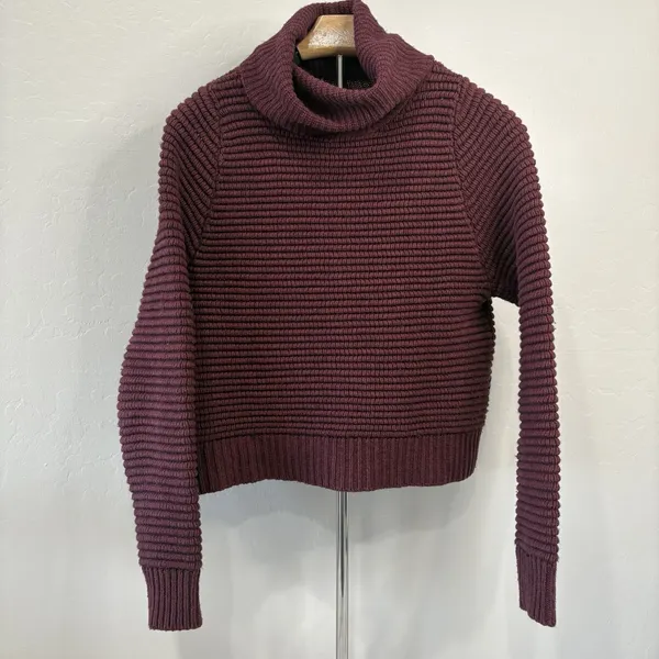 Madewell Knit Sweater Size XXS Red Burgundy Wool‎ Blend Side Button Turtleneck - Image 2