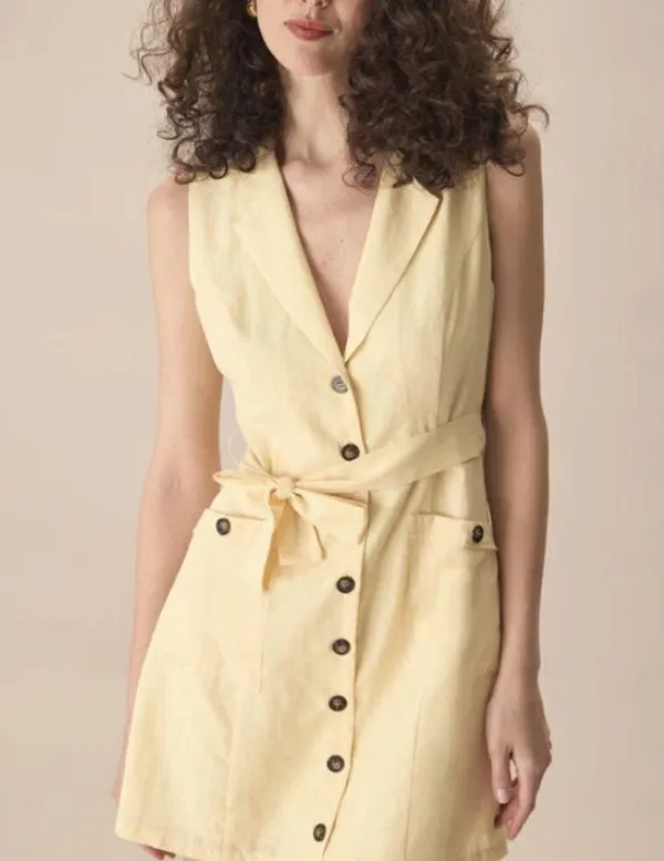 RIHOAS The Yellow Lapel Sleeveless Belted Mini Dress 3 - Image 3