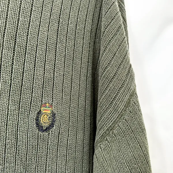 VTG Chaps Ralph Lauren XL Sweater Green Ribbed Cotton Heavyweight Fisherman 1023 - Image 6