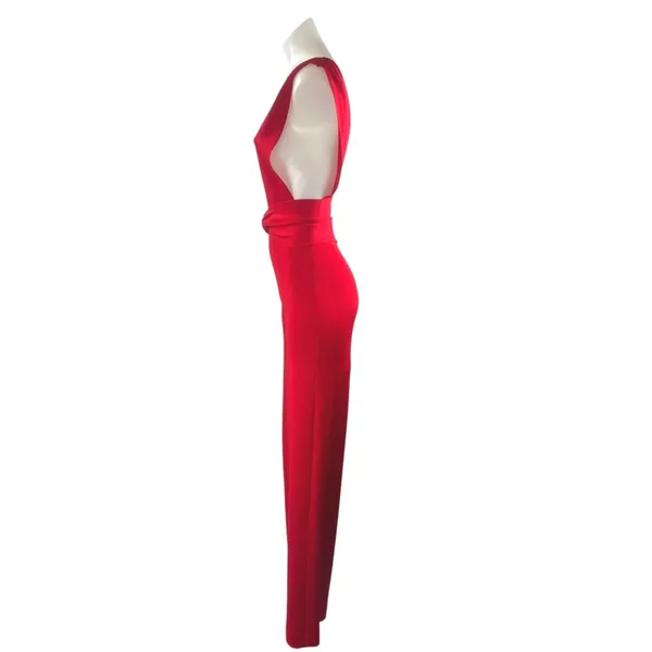 House of CB London Benedetta Red Sleeveless Straight Leg Tank Romper Jumpsuit XS - Image 2
