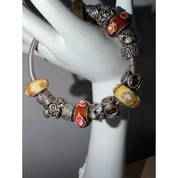 Authentic Pandora Stg Silver Bracelet 16 Genuine Charms Murano 925 - Image 2