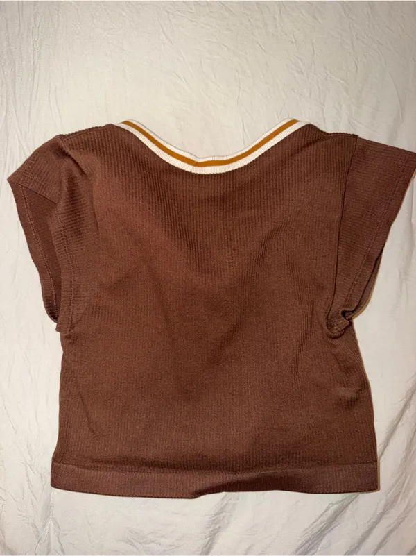 Urban Outfitters V-Neck Top with Striped Collar - Image 3