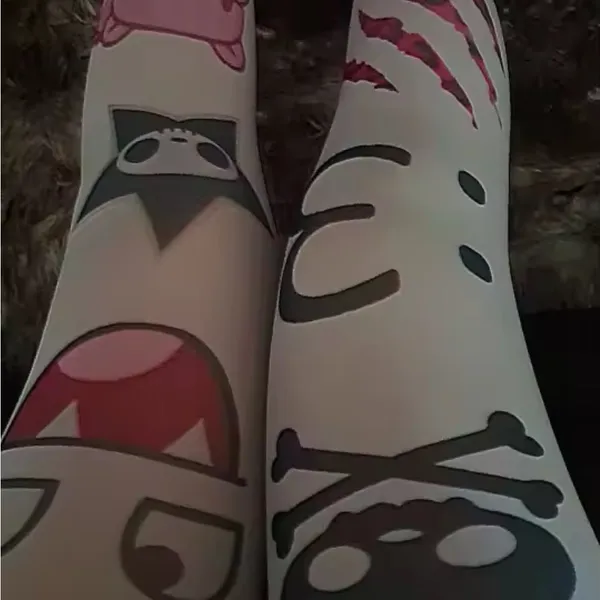 White Graphic Print Leggings - Image 3