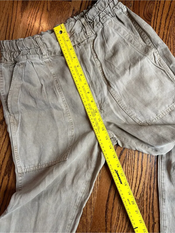 AMO Drapey Army Pant Linen Cotton Khaki Paperbag Waist Utility Pants Sz 26 - Image 13
