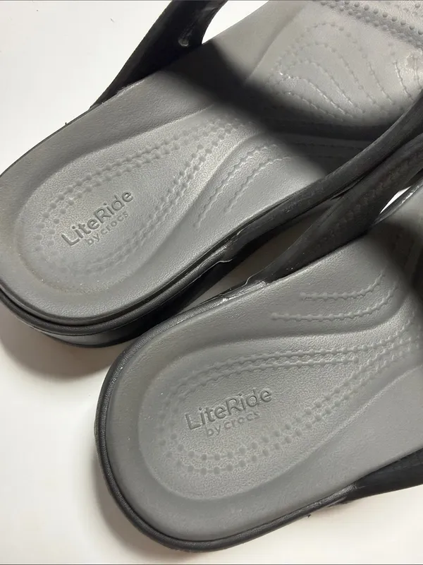Crocs Capri Black Boca Wedge Flip Flop Sandals Lite Ride Comfort S-607 Sz 6 - Image 7