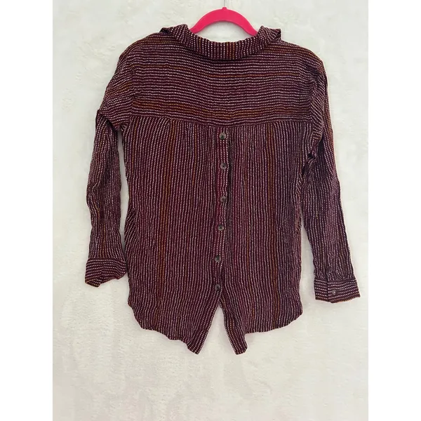 Anthropologie Burgundy Striped Button Back Long Sleeve‎ Shirt Womens Medium - Image 6