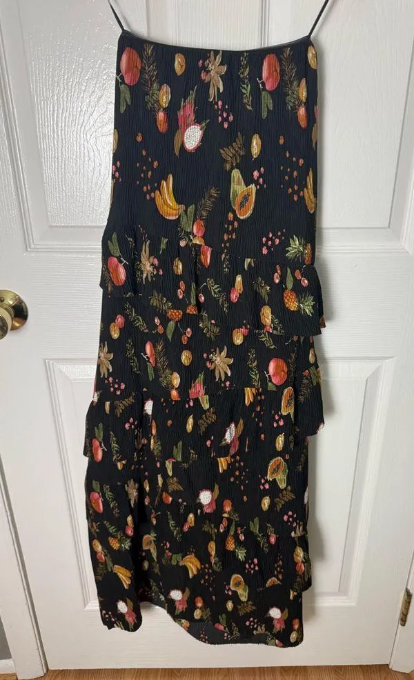 ASTR The Label Plisse Asymmetric Tiered Ruffle Strapless Midi Dress L - Image 3