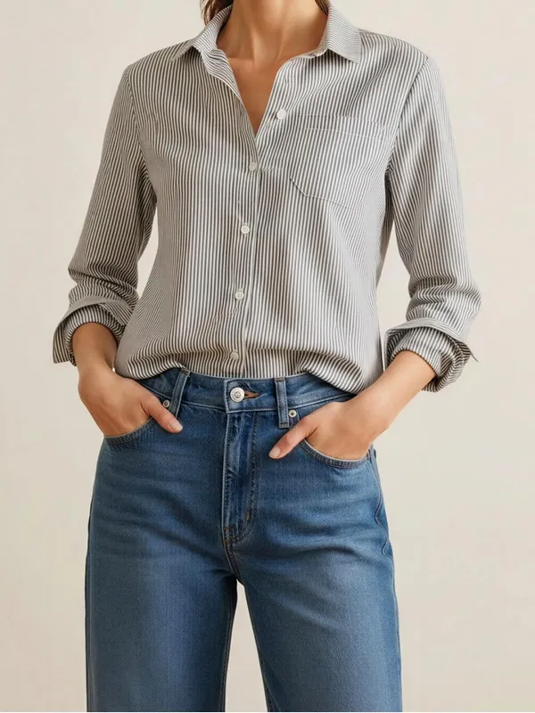 SÉZANE Tomboy Stripe Shirt, Ecru/Blue, FR36/US4 - Image 2