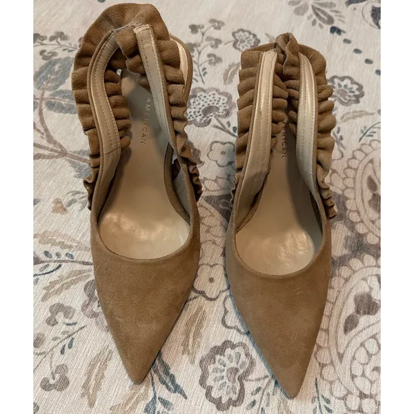 Good American The Show Off Slingback Pump Heel GA029S-E Suede Nude Size 8 - Image 4
