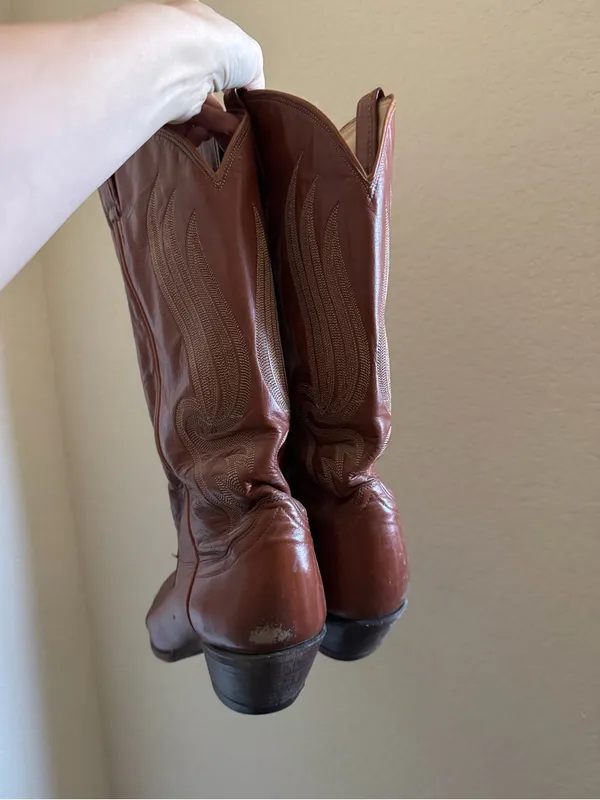 Vintage Tony Lama Lizard Leather Cowboy Boots Size 8 Mens 9 Womens Swirl Cognac - Image 4